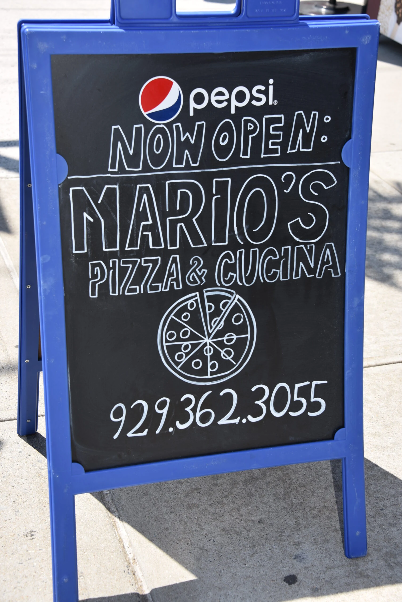 Mario's Pizza & Cucina chalkboard sign